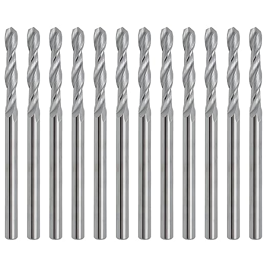 LU&MN 1/8" Solid Carbide Jobber Drill Bits with Straight Shank and 118째 Point Angle, Made from Tungsten Carbide Material,12-Pieces