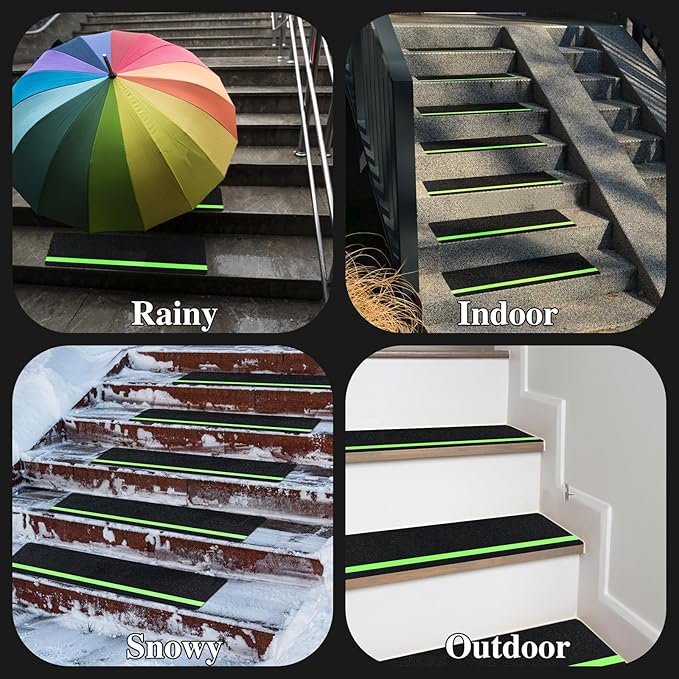 5 Pieces Anti Slip Tape with Glow in Dark Stripe Non Slip Tape with Luminous Stripe Anti Slip Grip Tape for Stairs Anti Slip Traction Tape, 6 by 24 Inches (Luminous)