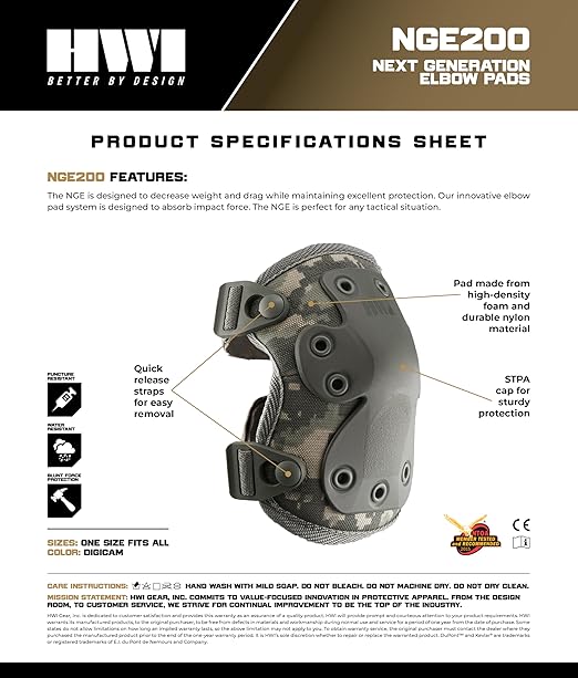 HWI Gear Next Generation Elbow/Knee Pads for Protection: Combat, Mechanics, Construction, Hunting, Landscaping, Outdoor Survival, Heavy Duty Industrial Grade, Adjustable