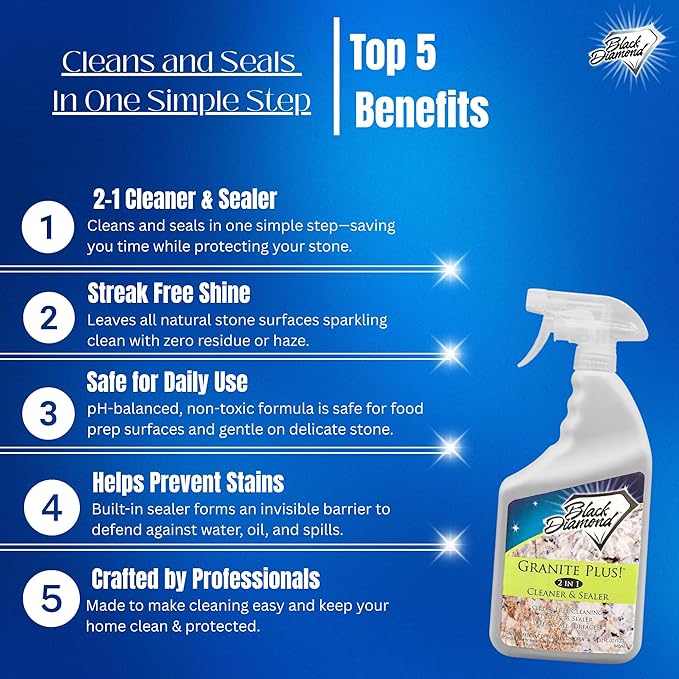 Granite Plus (Cleaner & Sealer) Deep Cleans & Seals All Natural Stone Countertops + Ultimate Grout Cleaner with Brush ??Safe for Natural Stone - Acid Free - Lifts Dirt & Stains (2pack)