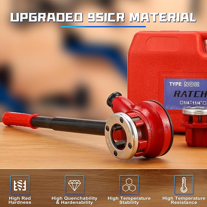 Pipe Threader Ratchet Kit竊?Manual Ratcheting Pipe Threading Tool Set with 3 NPT Dies 1/2" NPT, 3/4" NPT, 1" NPT,Portable Cast Iron Pipe Threading Set for Galvanized Aluminum Iron Copper PVC Pipes
