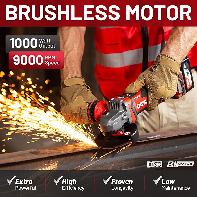 20V Cordless Angle Grinder, 4-1/2 Inch Brushless Power Grinder Tool with 4000mAh Battery, 6 Piece Discs (2 Cutting/2 Grinding/2 Polishing), Tool-Free Guard, Drop Control & Overload Protection