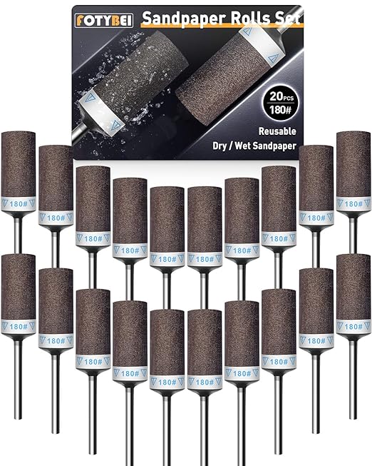 20Pcs 180 Grit Sanding Drums Sandpaper Sticks Set for Dremel Rotary Tool with 1/8" Shank, Rotary Tool Accessories Suitable for Metal Rust Removal/Jade Polishing/Stone Grinding (180 Grit)