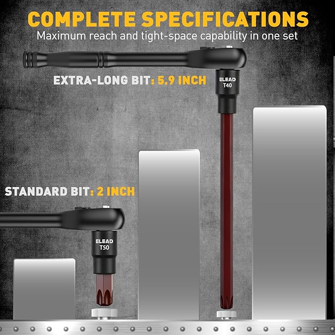 112-Piece Torx and Allen Bit Socket Set, 1/4", 3/8",1/2" Drive Bit Socket Set with Ratchet Wrench, Adapters, Extra Long & Tamper Proof torx/Hex/Ball End Hex/E-torx, SAE & Metric