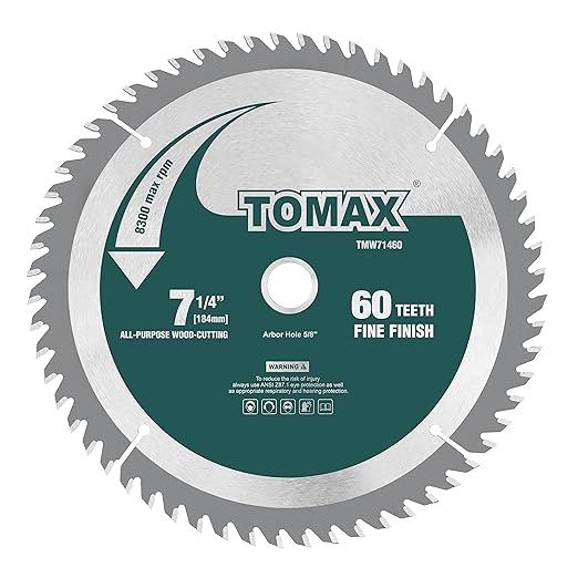 TOMAX 7-1/4-Inch 60 Tooth ATB Finishing Saw Blade with 5/8-Inch DMK Arbor