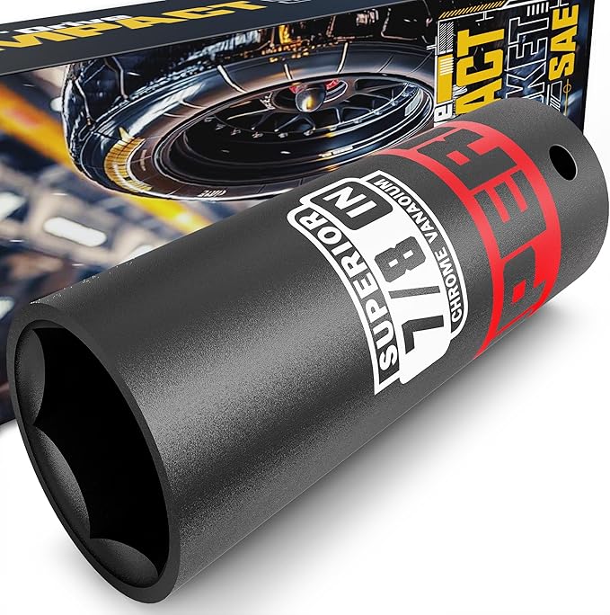 1/2" Drive Impact Socket, 7/8 inch Deep Socket, SAE, 6 Point, CR-V, for Car Repair, Loosen the Fastening Nut