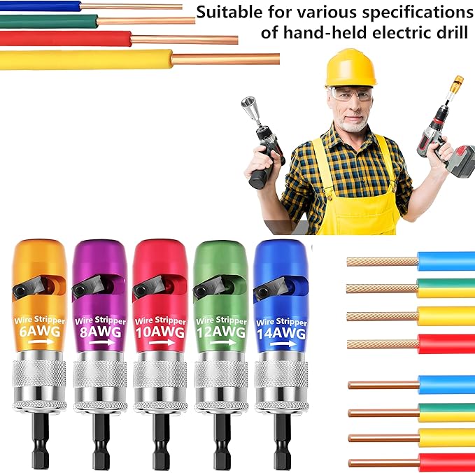 SICOU Wire Stripper and Wire Twister for Drill AWG Wire Stripping Wire Twisting Tool 6/8/10/14 AWG Cable Stripper Electrician Tool Set Electrical Wire Connector Tool