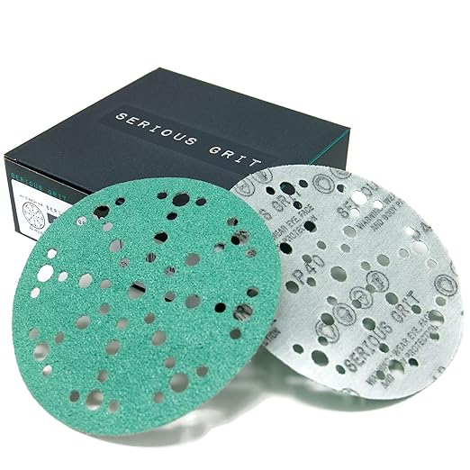 Serious Grit - 6-Inch 49-Hole 40 Grit Sanding Discs - Heavy-Duty Hook & Loop Film Discs - Sandpaper for Random Orbital Sanders - 25 Pack Box