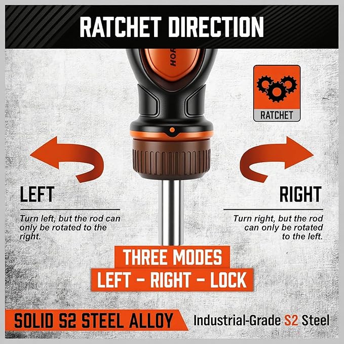 HORUSDY Magnetic Portable Screwdriver Bit Set: 8-in-1 Ratcheting Screw Driver Includes 1/4?쒫it Driver Holder, 7 Screwdriver Bits with Phillips, Slotted, Square, Hex, for Garage & Daily Repair