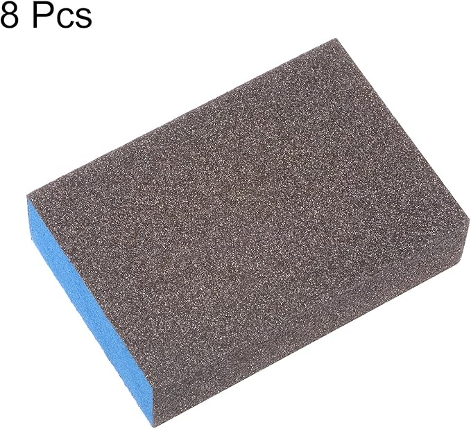 HARFINGTON 8pcs Sanding Sponge Blocks #80 (180-220 Grits) Wet/Dry Hand Sanding Sponges, 100x70x25mm Foam Sanding Block Pad for Polishing Kitchen Metal Wood Drywall Furniture, Brown&Blue