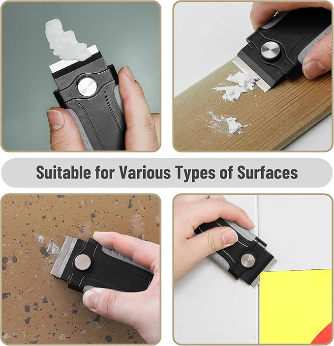 Bates- Razor Blade Scraper, Grey, Locking Razor Scraper Set with 10 Extra Stainless Steel Blades, Window Scraper, Scraper Tool, Glass Scraper, Scraper Blades, Paint Scraper Blade Scraper for Cleaning