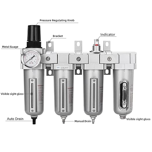 NANPU 3/4" NPT Industrial Grade 4 Stage Air Drying System - Double Particulate Filters, Coalescing Filter, Desiccant Dryer & Air Regulator, Metal Bowl, Auto Drain, for Paint Spray竊?Plasma Cutter