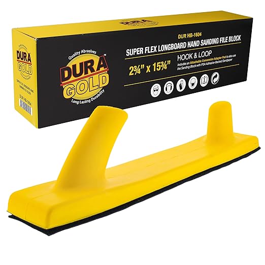 Dura-Gold Pro Series Super Flex Longboard Hand Sanding File Block with Both Hook & Loop Backing and PSA Backing Conversion Adapter Pad - For Continuous Rolls or Sandpaper Sander Sheets, Sand Auto Wood