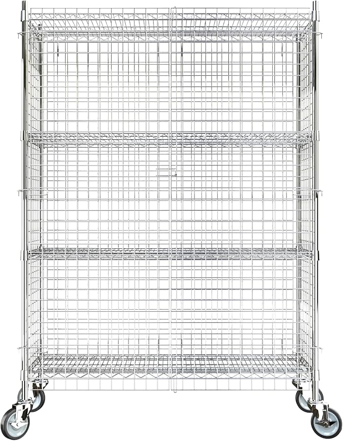 Commercial Grade NSF Listed Metal Wire Mesh Storage Chrome Mobile Security Cage Kit, 18" x 48" x 70", Perfect for Warehouse, Grocery Store, Restaurant, Dishroom