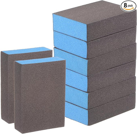 HARFINGTON 8pcs Sanding Sponge Blocks #240 (1200-1500 Grits) Wet/Dry Hand Sanding Sponges, 100x70x25mm Foam Sanding Block Pad for Polishing Kitchen Metal Wood Drywall Furniture, Brown&Blue