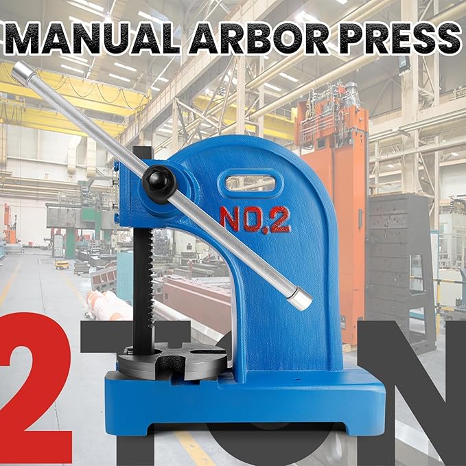 2 Ton Manual Arbor Press with 3 Drift, 8.5" Maximum Height Cast Iron Hand Press, Manual Desktop Arbor Press, Bench Press for Stretching Deforming Stamping Bending (Blue, 2 TON)