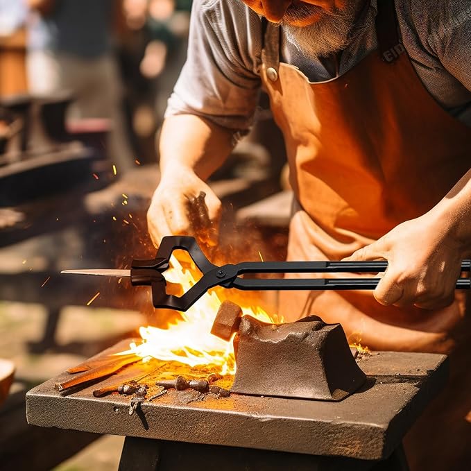 Blacksmith Tongs Set,5PCS Blacksmith Forge Kit for Beginner and Seasoned Blacksmiths, Craftsmen and Bladesmiths