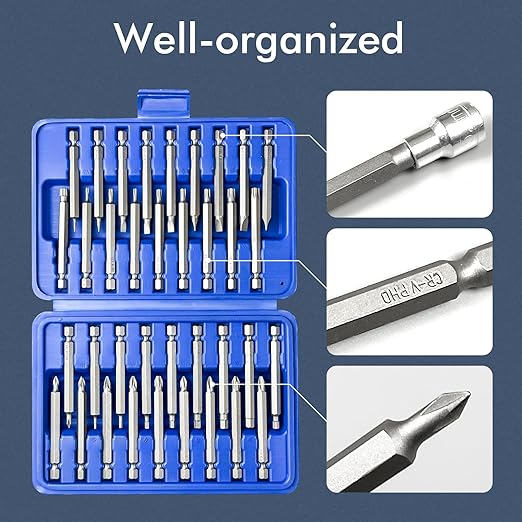 Impact Driver Bit Set 36-Piece, CRV Steel 3-Inch Long, 1/4'' Hex-Shank, Magnetic & Hight Torque for Automotive/Electronics/DIY