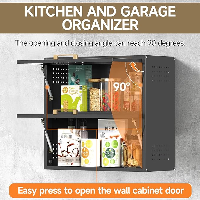 Coolsun Metal Wall Cabinet, Garage Wall Cabinet with Up-Flip Door, 25.6" H Wall Mounted Metal Storage Cabinet for Kitchen,Garage,Basement,Ware House Assembly Required (25.6" H Black)