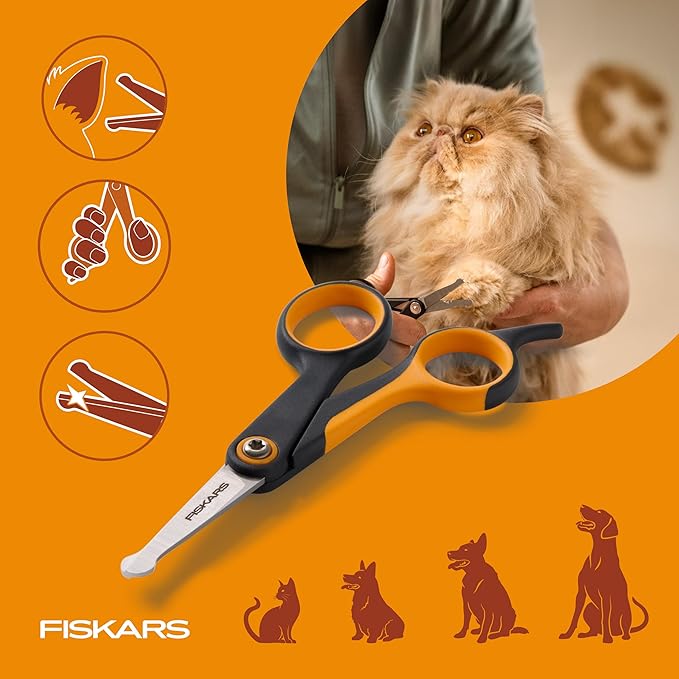 Fiskars Pet, Dog & Cat Grooming Scissors, Rounded Tips & SoftGrip Handle, Cat and Dog Supplies, 5.5?? Orange/Black, Detailing Scissors