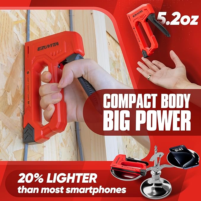 EZUVITA Light Duty Staple Gun for Wood, Red Upholstery Staple Gun Kit with 2000pcs JT21 Staples 1/4, 5/16, 3/8 inch and Staple Remover, Stapler Gun for Crafts, DIY, Classroom, Decoration