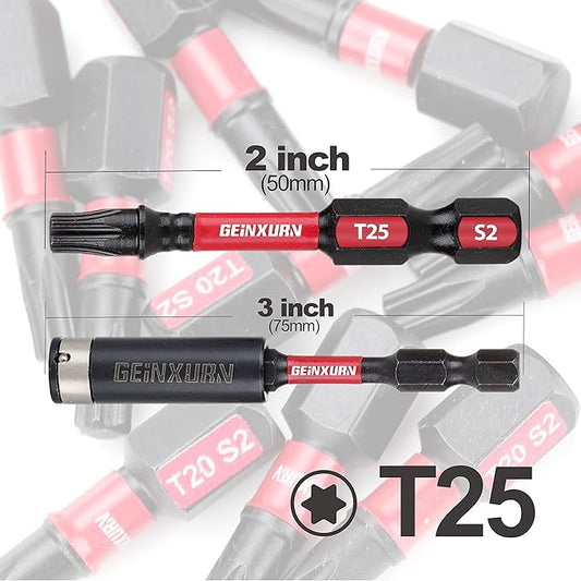 50 Pieces T25 2 In. Impact Tough Magnetic #25 Torx Head Power Bits, S2 Alloy Steel T25 Screwdriver Bits Set with 1Pcs Impact Bit Holder