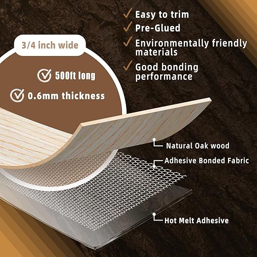GSCIT Club Oak Edge Banding, 3/4 inch x 500ft roll of Veneer Edge Banding Preglued Flexible, Wood Tape Banding for Repair Furniture Plywood