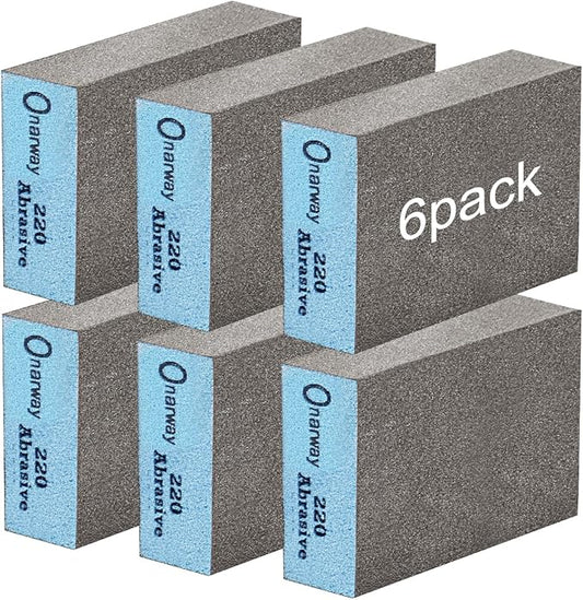 Onarway Sanding Blocks 6 Packs Wet and Dry Dual-use Sanding Sponges - Fine 220 Grits: Washable and Reusable for Wood Metal Wall Polish