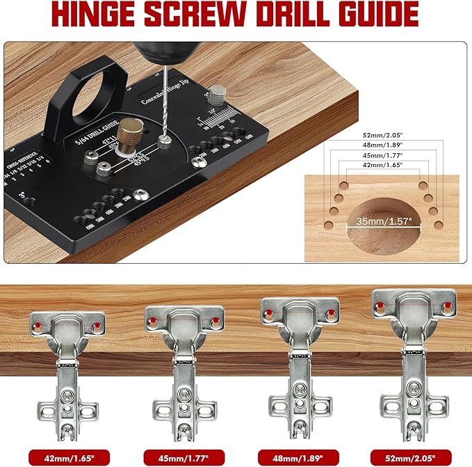 35mm Concealed Hinge Jig, Cabinet Hardware Jig with Quick Clamp and Dust Collection Adapter, Aluminum Alloy Hinge Hole Drilling Jig, Woodworking Tool for Door Cabinets Hinges Mounting