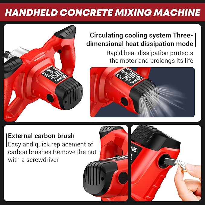 SILVEL Cement Mixer, Max 2300W Electric Concrete Mixer with 6 Adjustable Speeds, Portable Mortar Mixer, 110V Handheld Mud Mixer for Mixing Mortar, Paint, Slurry, Gypsum, Sheetrock, Feeding