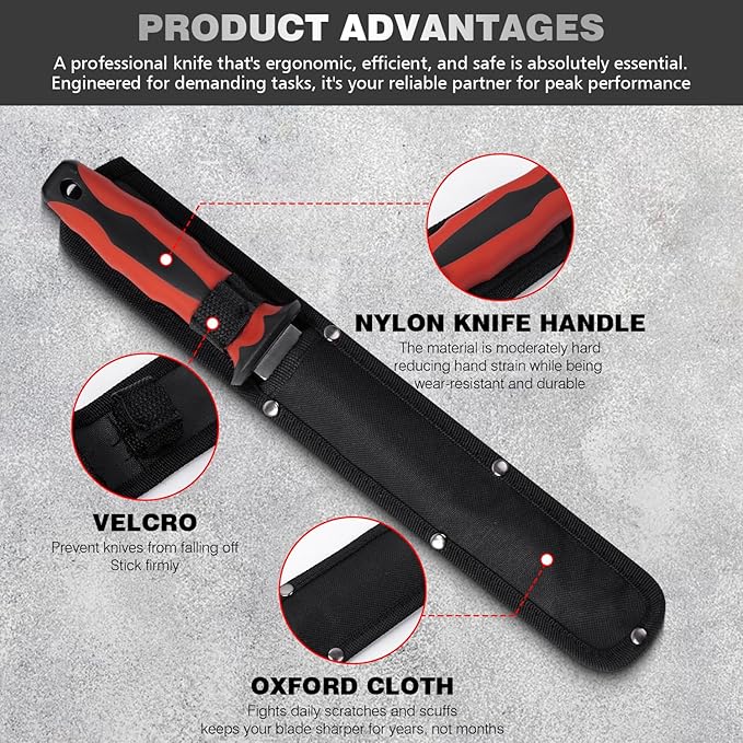 Insulation Knife - Sod Cutter Knife: stainless steel 7.87-Inch sharp blade, double side utility Lawn Repair SAW with Nylon Sheath (red)