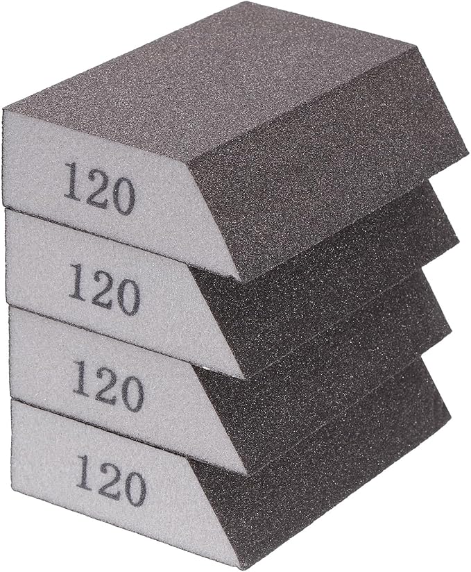 HARFINGTON 4pcs Sanding Sponge Blocks 400-500 Grit Sanding Sponge with Angled Edge 4"x2.8"x1", Washable and Reusable Foam Sanding Block for Polishing Kitchen Metal Wood Drywall Home