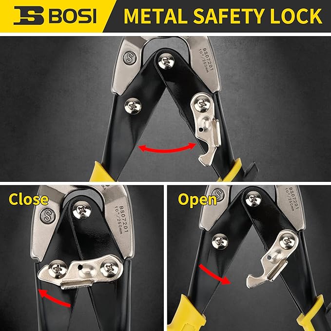 10 Inch Aviation Tin Snips, Straight Cut Heavy Duty Shears for Sheet Metal, Cutter Snips Shears with Chrome Vanadium Steel Sharp Blades & Safety Latch (10 Inch Straight)