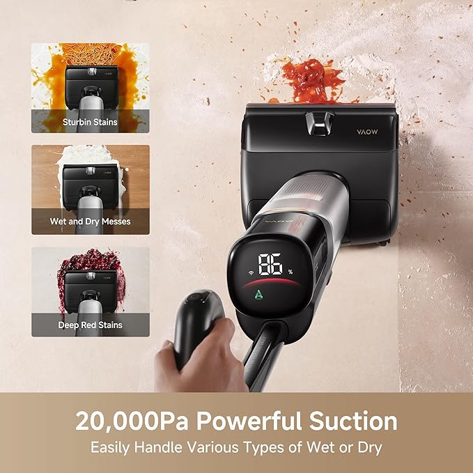 Mova X4 Pro Wet Dry Vacuum Cleaner, 20000Pa Cordless Vacuum Mop with Zero Tangle, Hot Water Mopping for Sticky Messes,194??Hot Air Self Drying, 180째 Lie Flat, Push-in Charging Station, LED Display