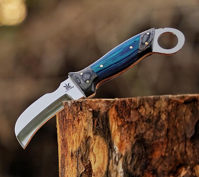 Handmade StainlessSteel Lineman’s Hawkbill knife with Leather sheath, Heavy Duty Utility Knife blade Electrician Wire Skinning knife for professional.