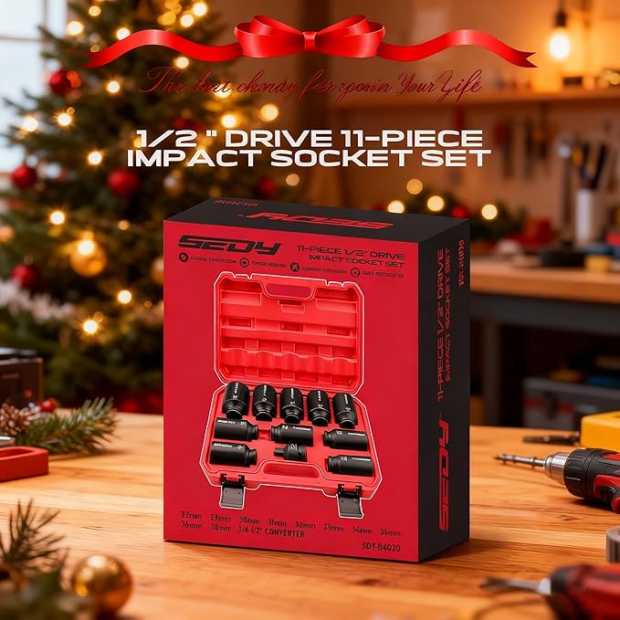 1/2 Drive Deep Impact Socket Set: 11-Piece Metric Size Wheel Axle Nut Wrench Metric Large Jumbo 27mm 29mm 30mm 31mm 32mm 33mm 34mm 35mm 36mm 38mm Spindle Joint High Torque Truck Bearing Locknut