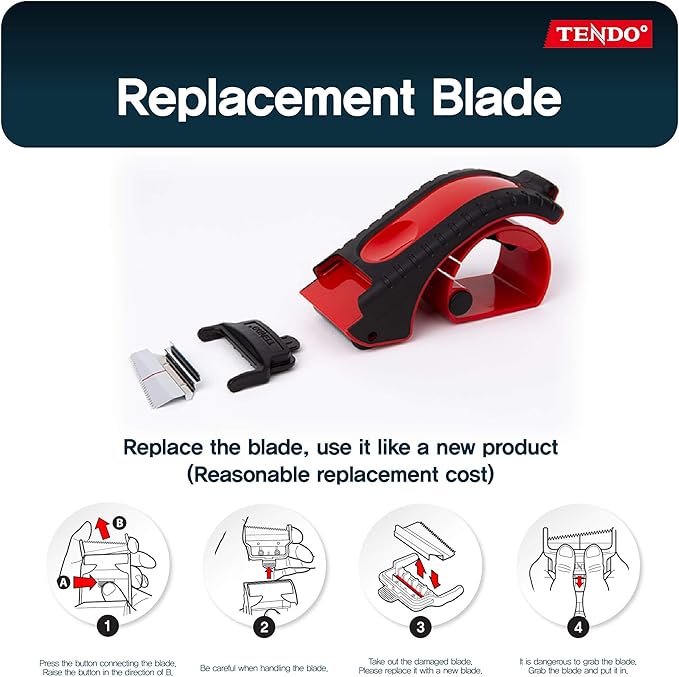 Heavy Duty Shipping Tape Dispenser: TENDO째 Essential Line ??Reusable, Replaceable, Eco-Friendly 2?쇺?Master Piece Dispenser with Patented 10째 Sloped Chromium Blades - P-1200 (3th Gen.)_Red