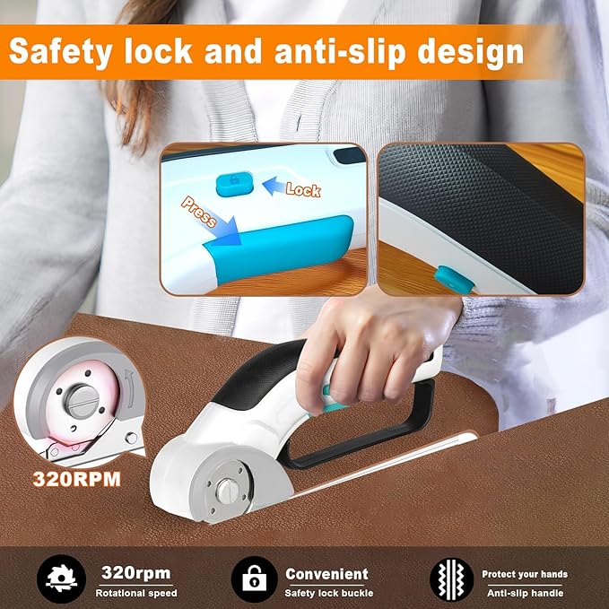 Cordless Electric Scissors Rechargeable with 2-Blade & Storage Bag, Powerful Rotary Cardboard Box Cutter 3.7V 2000mAh for Cloth Carpet Plastic Leather, Charging Cable(White)