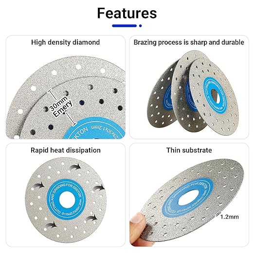 LOZLIN 3PCS 115MM Vacuum Brazed Ultra-Thin Multi-Pore Flat Abrasive Sheet Disc for Porcelain Glass Ceramic Tile Granite Marble Diamond Saw Blade (Blue and White, Porous, 3)