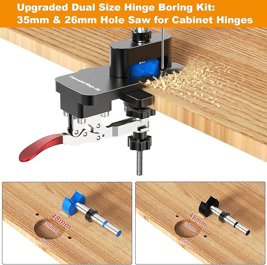 Concealed Hinge Jig with Quick Clamp, 35mm & 26mm Drill Bits Set, Aluminum Cabinet Door Hole Locator Tool with Depth Stop, Adjustable for 15-30mm Thickness Woodworking