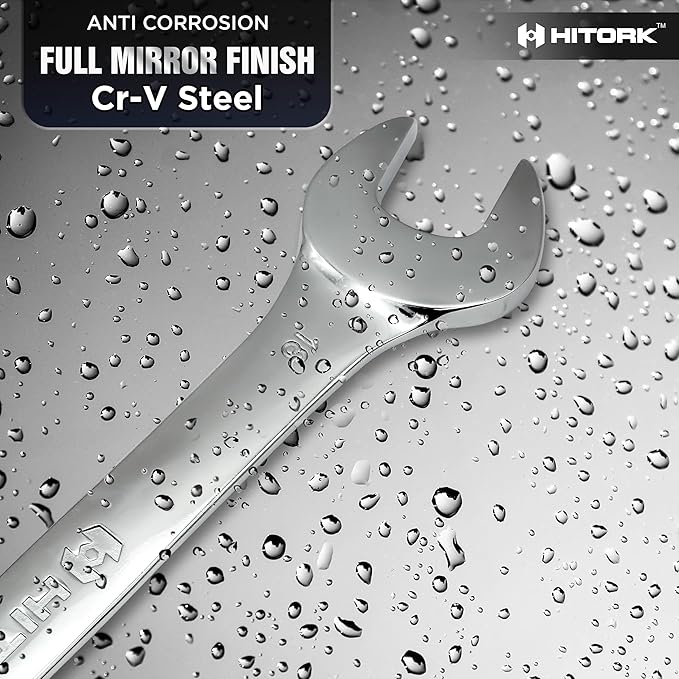HITORK 32 Piece Wrench Set SAE & Metric 20 Standard & 12 Stubby Combination Wrenches Cr-V Steel 12-Point Mirror Finish 15째 Offset with Organizer Tray Ideal for Auto & Home Repair
