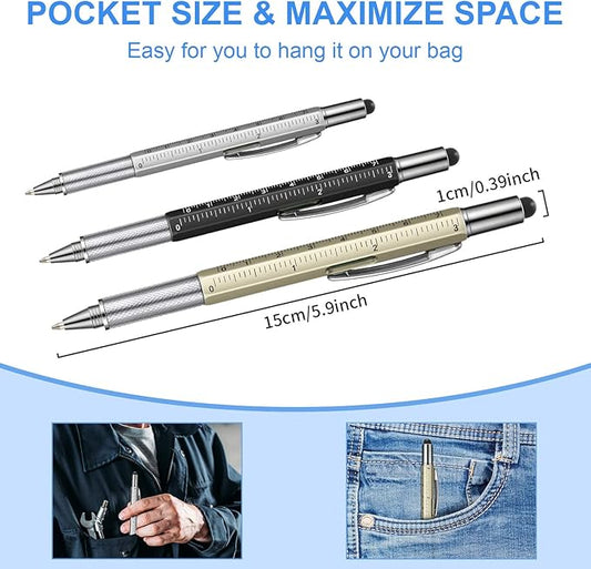 Honoson 30 Pcs Tool Pen for Men Gift 6-in-1 Multitool Tech Tool Pen with Ruler, Level Gauge, Ballpoint, Stylus, Screwdriver and Slotted Screwdriver Multifunction Gift for Him Dad Father Day