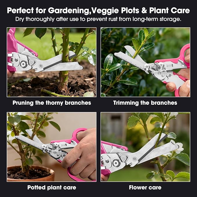 6 in 1 Multifunctional Combination Tool, Folding Retractable Emergency Shears, Outdoor Camping Tools, Seat Belt Cutter, Oxygen Cylinder Wrench, Complimentary Adjustable Wrench (pink)