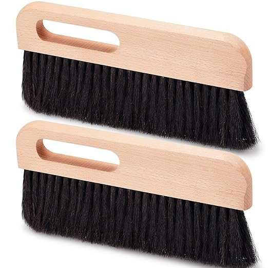 2 Pcs Concrete Brush Horsehair Bristles, 12 Inch Length Masonry Brush Wood Backed Concrete Broom, Black Horsehair Fibers