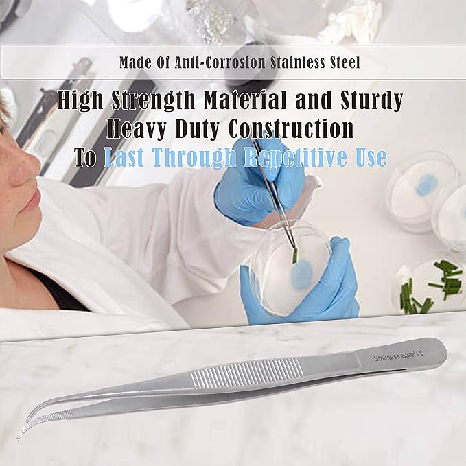 Lab Tweezers High Precision Forceps, 6" (15.2 cm), Fine Strong Curved Point tweezers, Stainless Steel