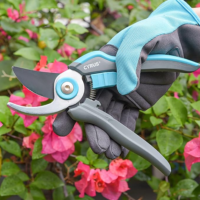 Pruning Shears for Gardening, 8??Stainless Steel Gardening Hand Pruner, Bypass Pruning Shears Steel Blades with Non-stick Coating Adjustable Up to 3/4" Cut Reinforced Plastic Handles