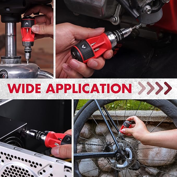 ARROW Stubby Ratcheting Screwdriver, 12-IN-1 Multi Bit Ratchet Screwdriver set, Premium S2 Steel, Innovated Bits Quick-Load Mechanism, with Phillips, Slotted, Torx, Square Bits Stored in Handle