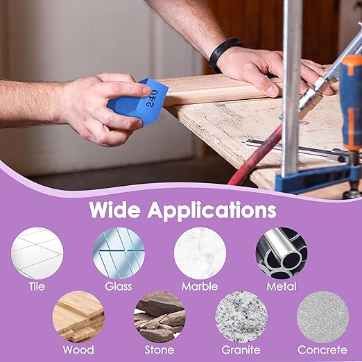 5PCS Diamond Polishing Pads Grit 60# 120# 240# 400# 600#, Wet & Dry Diamond Sanding Pads for Ceramic Tile Metal Marble Glass Granite Wood Stone, Hand Sanding Block Foam Backing