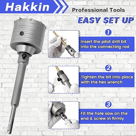 30 65 75mm Concrete Hole Saw Kit Drill Hole Cutter Set, Hakkin Cement Hole Saw with 220mm SDS Plus Shank Connecting Rod, Wall Hole Drill Bit for Stone Wall Foam Brick Home Improvement