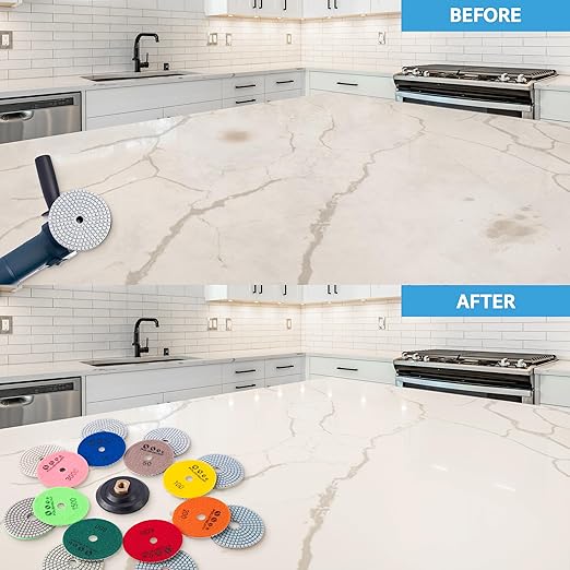 4 Inch Diamond Tile Polishing Pads for Grinder Polisher, 15 PCS Wet Dry Concrete Polishing Pads Kit including 5/8-11 Rubber Backer Pad and 30-3000 Grit Polishing Pad for Marble, Granite Polishing (15)